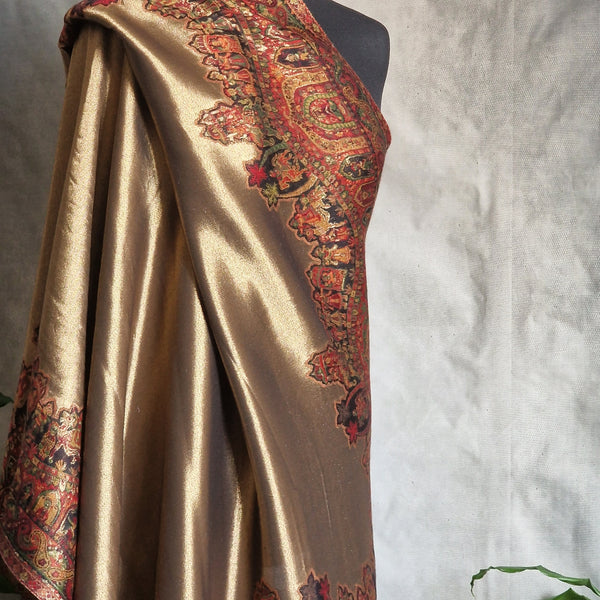 Moonlight Pashmina – Gold-Red Two-Tone Darbar Kani Shawl