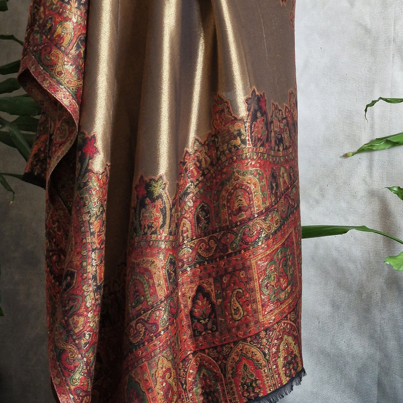 Moonlight Pashmina – Gold-Red Two-Tone Darbar Kani Shawl