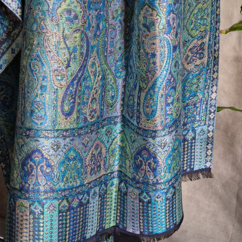 Moonlight Pashmina – Blue-Gold Two-Tone Kani Shawl