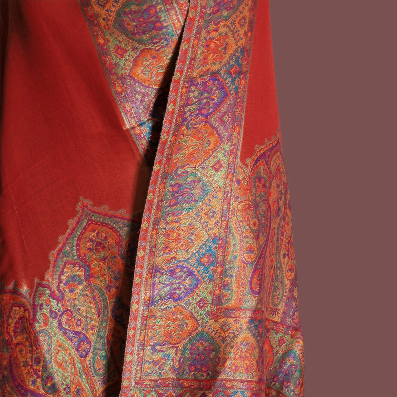 New collection Moonlight Pashmina – Orange-Red Two-Tone Mughal Shawl