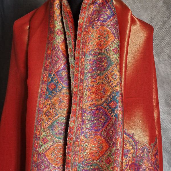 New collection Moonlight Pashmina – Orange-Red Two-Tone Mughal Shawl