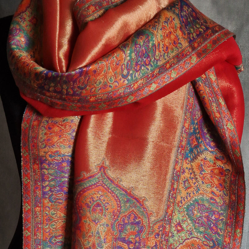 New collection Moonlight Pashmina – Orange-Red Two-Tone Mughal Shawl