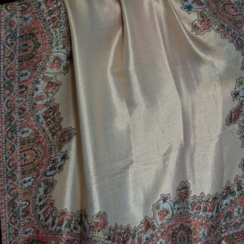 Moonlight Pashmina Shawl Two Tone Mughal border- Marigold New Collection!