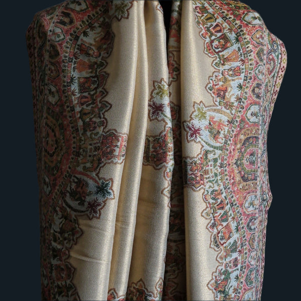 Moonlight Pashmina Shawl Two Tone Mughal border- Marigold New Collection!