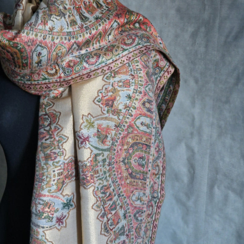 Moonlight Pashmina Shawl Two Tone Mughal border- Marigold New Collection!