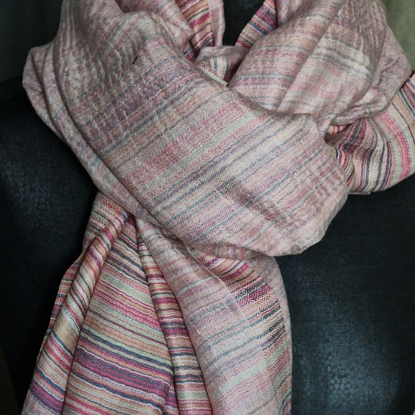 Kashmiri Stripped Light Pink Pashmina Scarf - Petals - Baga Ethnik Living Default Title Shawl
