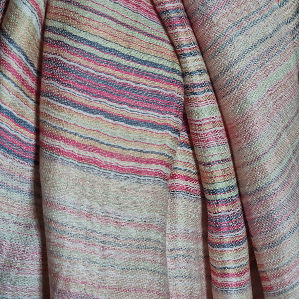 Kashmiri Stripped Light Pink Pashmina Scarf - Petals