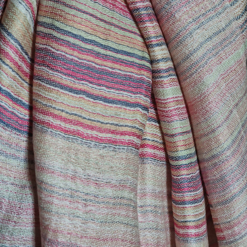 Kashmiri Stripped Light Pink Pashmina Scarf - Petals