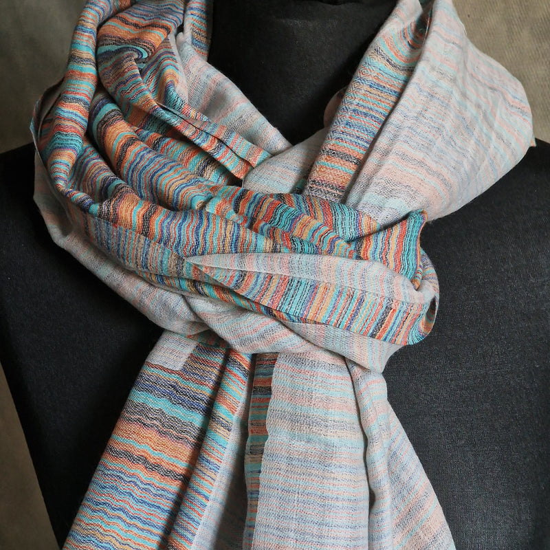 Multi-Coloured Orange and Teal Kashmiri Pashmina - Fiery Teal