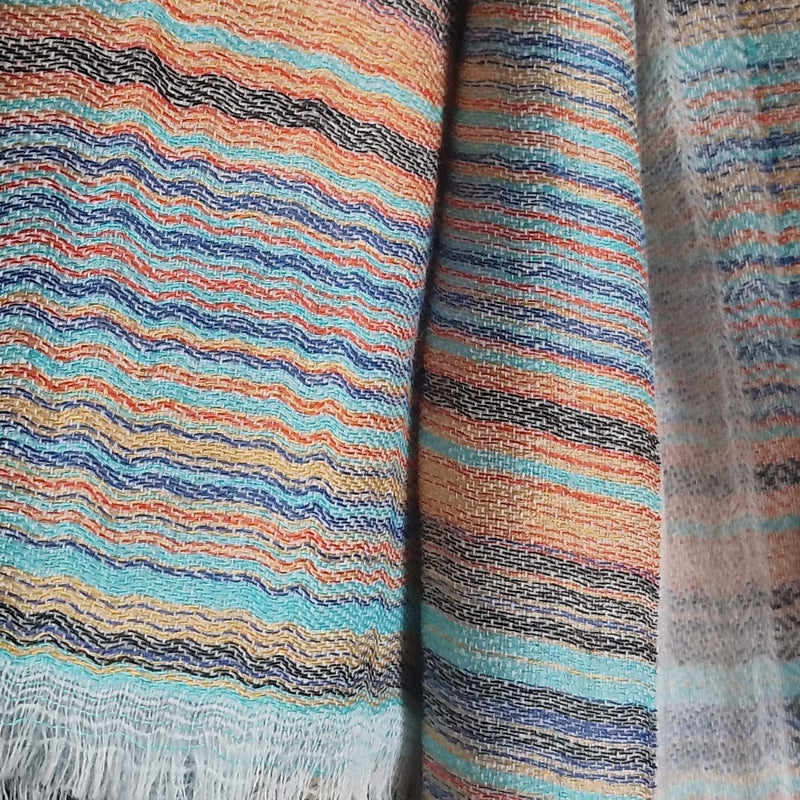 Multi-Coloured Orange and Teal Kashmiri Pashmina - Fiery Teal