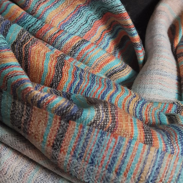 Multi-Coloured Orange and Teal Kashmiri Pashmina - Fiery Teal