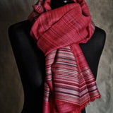 Ultra-Soft Red Kashmiri Pashmina Striped Scarf - Cranberry