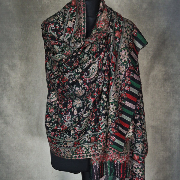 Soft Full Kani Weave Stole Kashmiri Pashmina - Soft Black