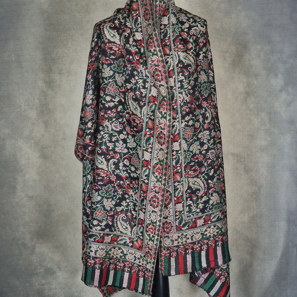 Soft Full Kani Weave Stole Kashmiri Pashmina - Soft Black