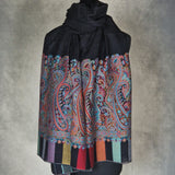 Vibrant Finest Quality Border Kani Weave Pashmina – Obsidian Dahlia