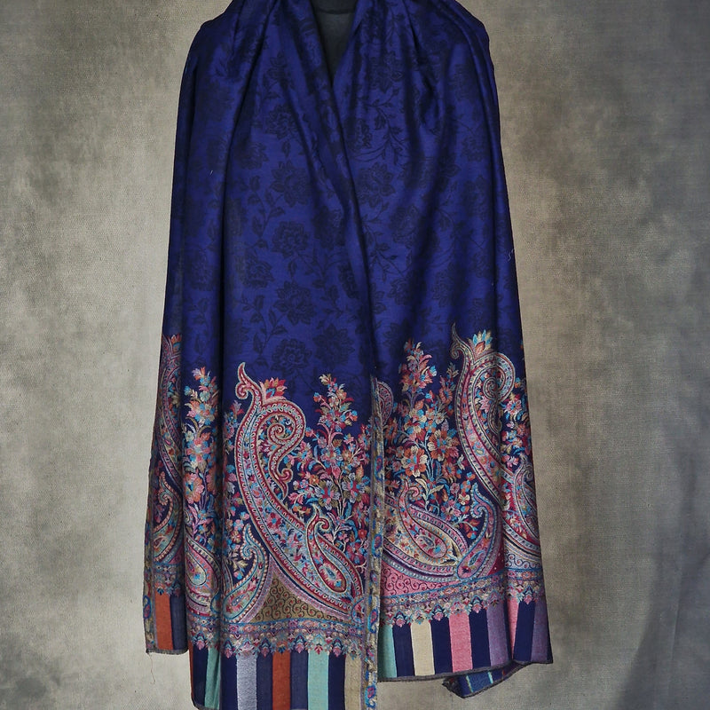 Authentic Luxury Soft Kashmir Kani Pasiley Weave Pashminas - Prussian Blue