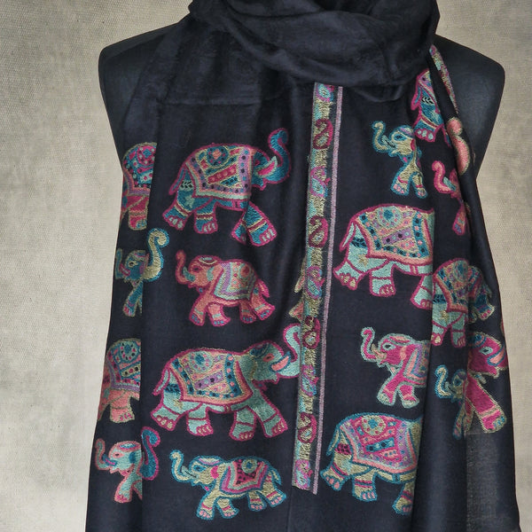 Luxury Kashmir Kani Pashmina Stole – Soft, Handcrafted Elegance - Ebony tusk