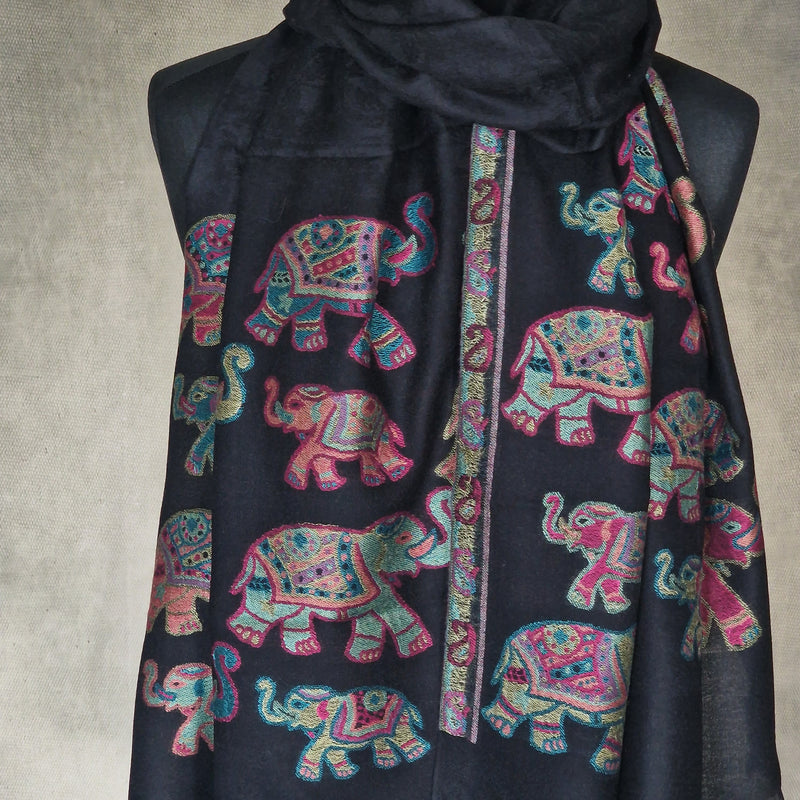 Luxury Kashmir Kani Pashmina Stole – Soft, Handcrafted Elegance - Ebony tusk
