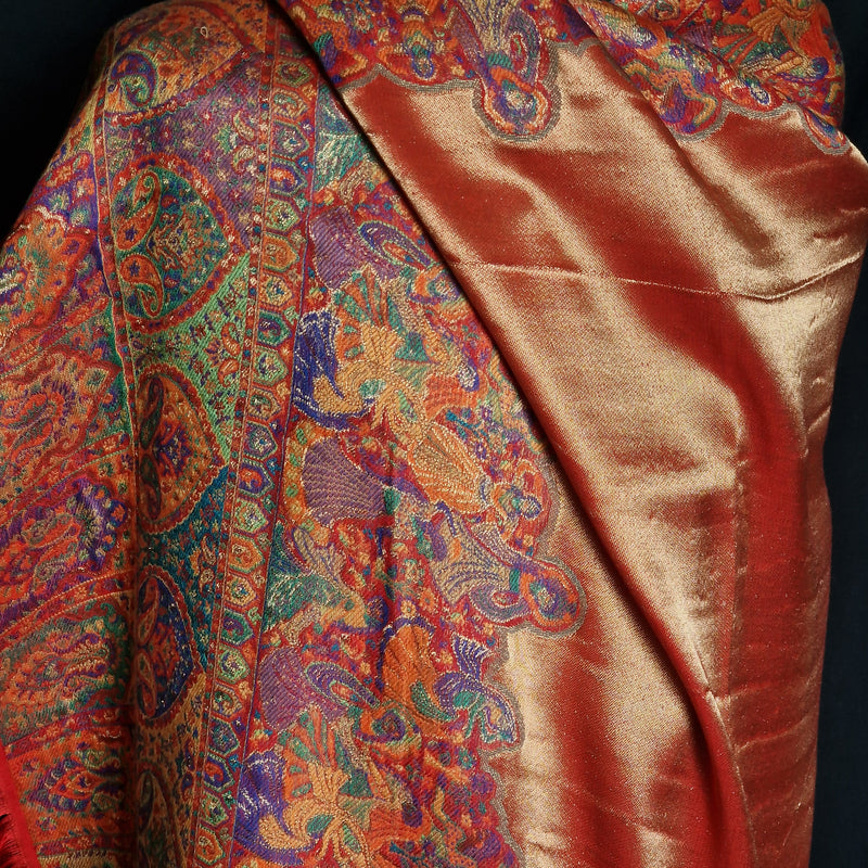 New collection Moonlight Pashmina – Orange-Red Two-Tone Mughal Shawl