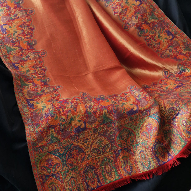 New collection Moonlight Pashmina – Orange-Red Two-Tone Mughal Shawl