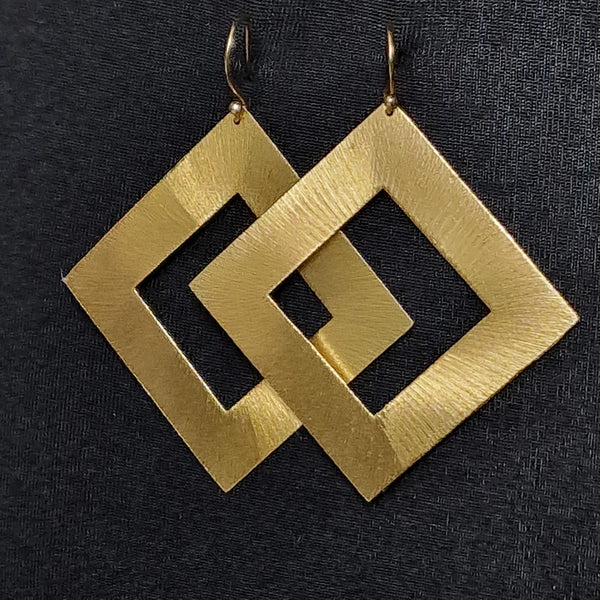 Handcrafted Square Design Brass Gold Plated Hook Earrings