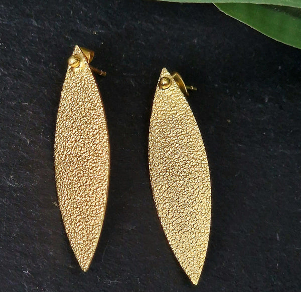 Brass Hammered Leaf Shaped Earrings
