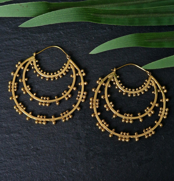 Unique Handcrafted Brass Triple Tier Hoop Earrings
