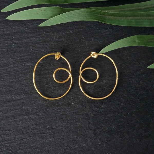 Handcrafted Minimalistic Brass Spiral Design Earrings