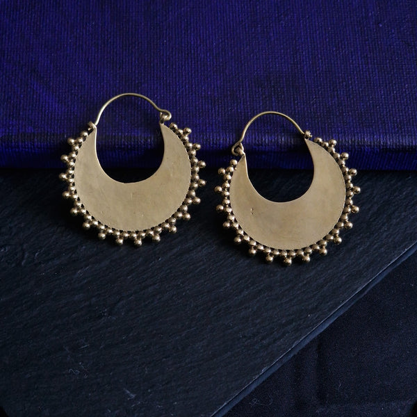 Brass Hoop Earrings Tribal Design