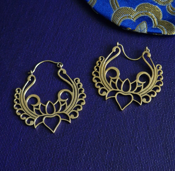 Lotus Flower Hoop Handmade Earrings