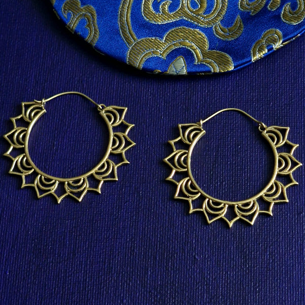 Handmade Lotus Petal Tribal Hoop Earrings