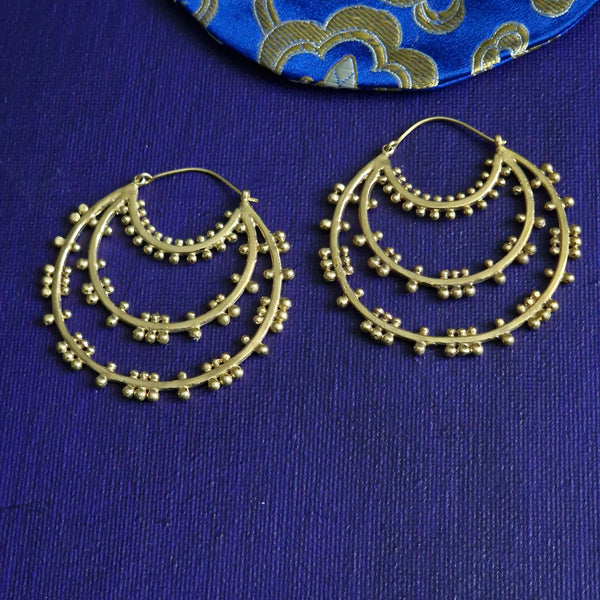 Unique Handcrafted Brass Triple Tier Hoop Earrings