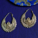Brass Hoop Earrings Wing Design