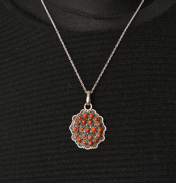 Vintage 925 Handmade Coral Silver Sterling Pendant