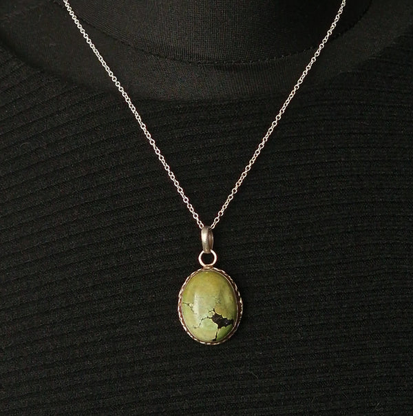 Vintage Handcrafted Silver Green Turquoise Pendant