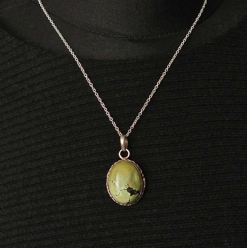 Vintage Handcrafted Silver Green Turquoise Pendant