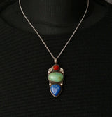 Vintage Collection Turquoise, Coral and Lapis Sterling Silver Pendant