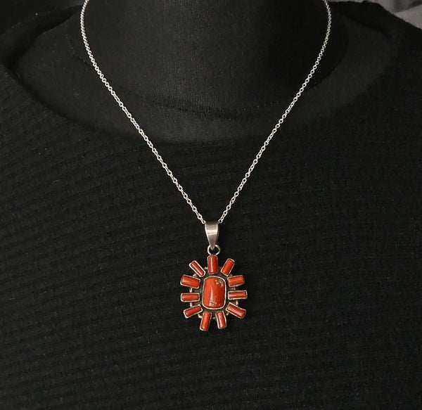Vintage Coral Tibetan Silver Sterling 925 Pendant