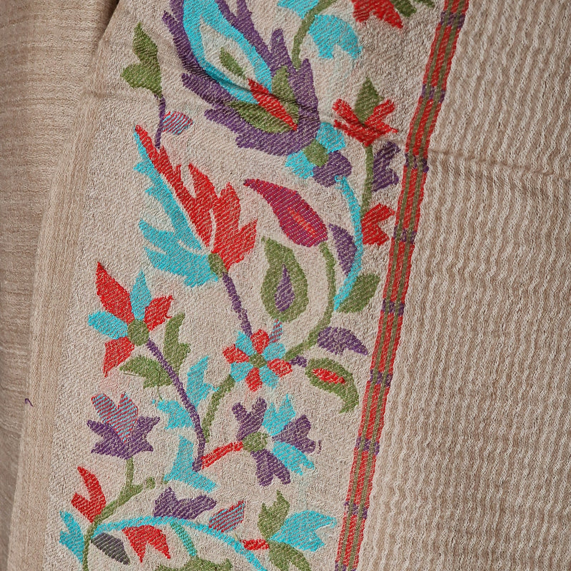 Border Kani Pashmina Wool Scarf Stole Wrap – Light Beige - Baga Ethnik Living Default Title Shawl