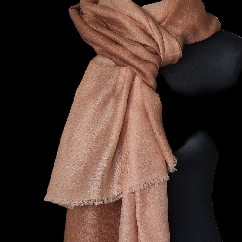 100% Pure Kashmiri Cashmere Hand Woven Ombre Pashmina Stole - Frappe Beige