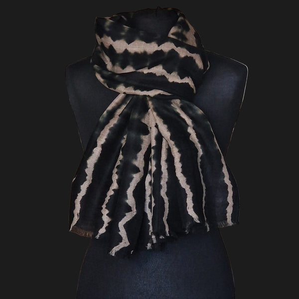 Luxury Handcrafted Tie-Dyed Kashmiri Pure Cashmere 100% Pashmina Scarf - Hollyhock Black