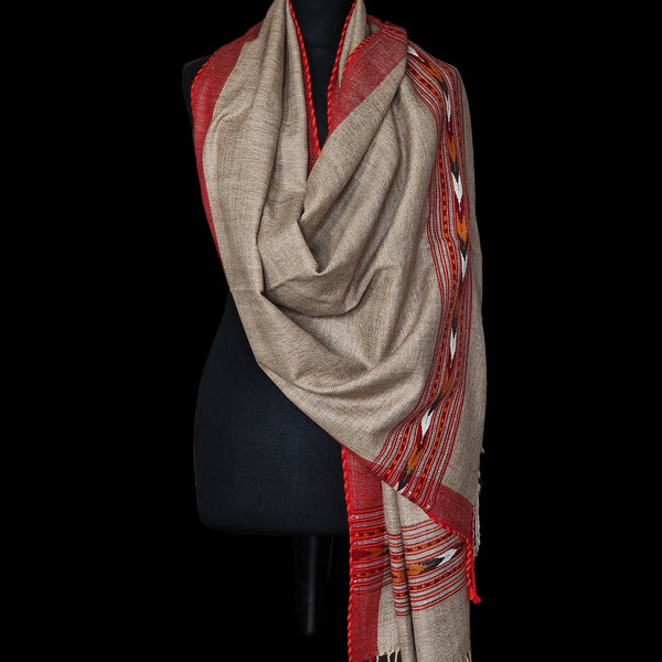 100% Authentic Himalayan Yak Wool Pure White Stole - Tan - Baga Ethnik Living Default Title Shawl