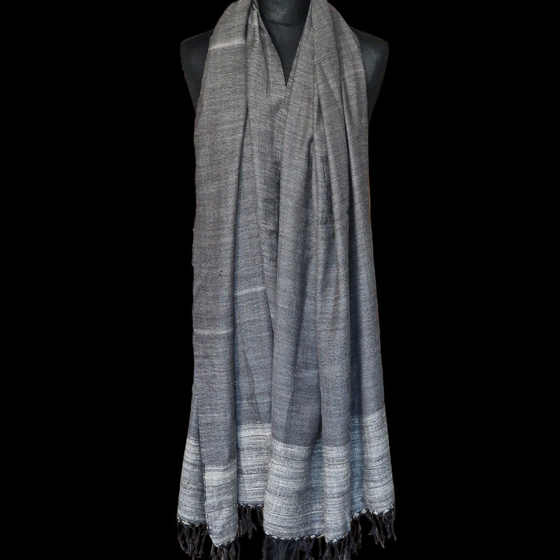Mountain Grey Yak Wool Stole – Woven by Hand, Edged in Raw Wool - Baga Ethnik Living Default Title Shawl