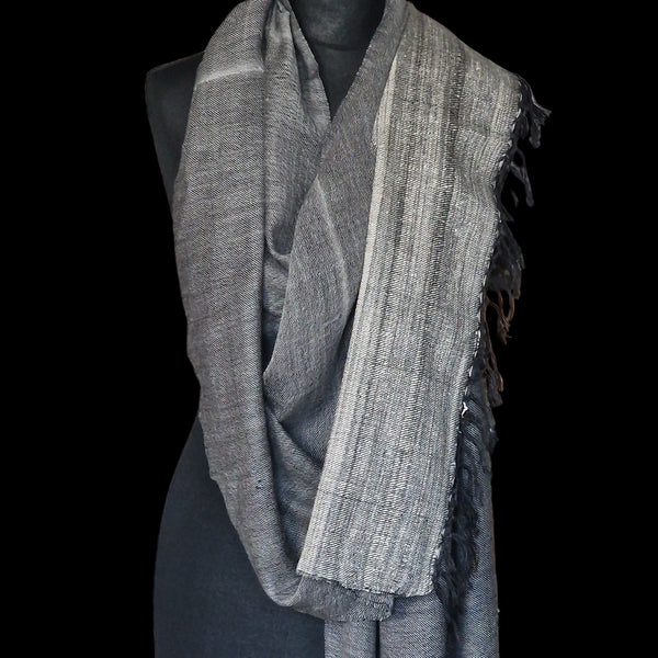 Mountain Grey Yak Wool Stole – Woven by Hand, Edged in Raw Wool - Baga Ethnik Living Default Title Shawl