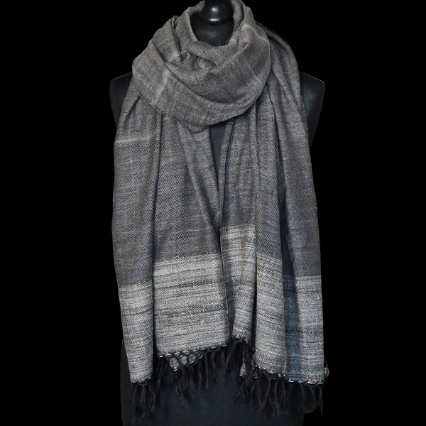 Mountain Grey Yak Wool Stole – Woven by Hand, Edged in Raw Wool - Baga Ethnik Living Default Title Shawl