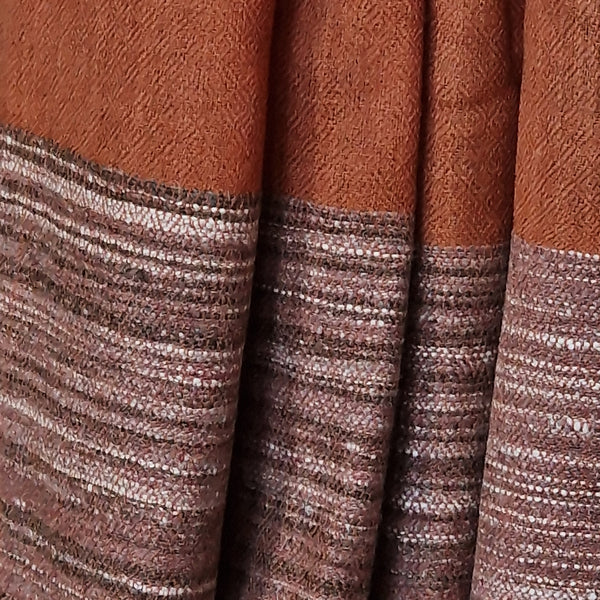 Yak Wool Shawl – Handspun Fine Wool, Brown Raw Borders - Orange - Baga Ethnik Living Default Title Shawl
