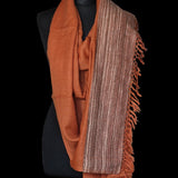 Yak Wool Shawl – Handspun Fine Wool, Brown Raw Borders - Orange - Baga Ethnik Living Default Title Shawl