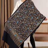 Embroidery Pashmina Wool Shawl with Blue Tilla Nature Motifs – Shikaar-e-Kashmir