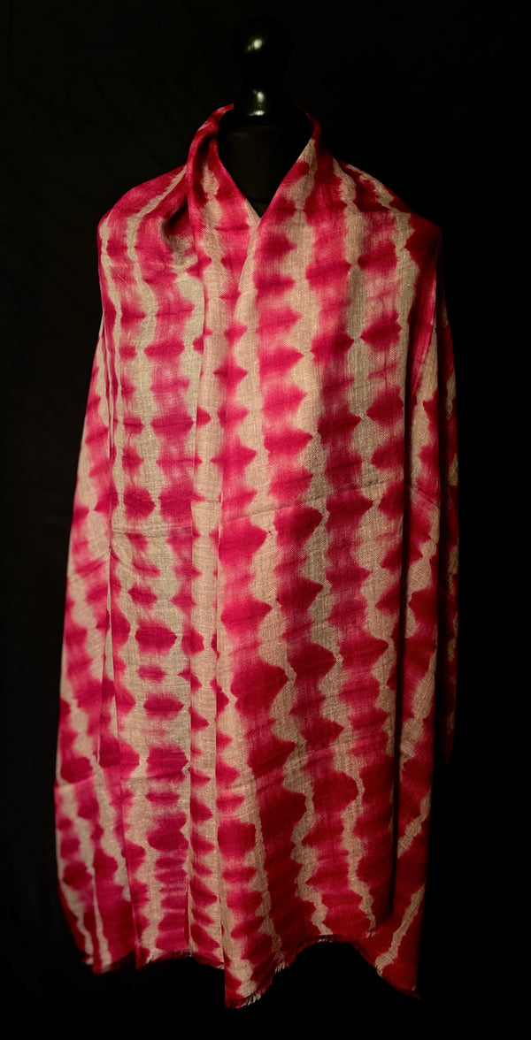 Authentic Kashmiri Pure Pashmina Shawl with Tie-Dye Design - Hibiscus Petal