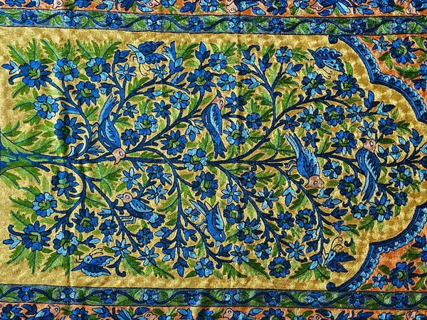 Kashmir Chain-Stitch Handmade Tree Of Life Silk Tapestry